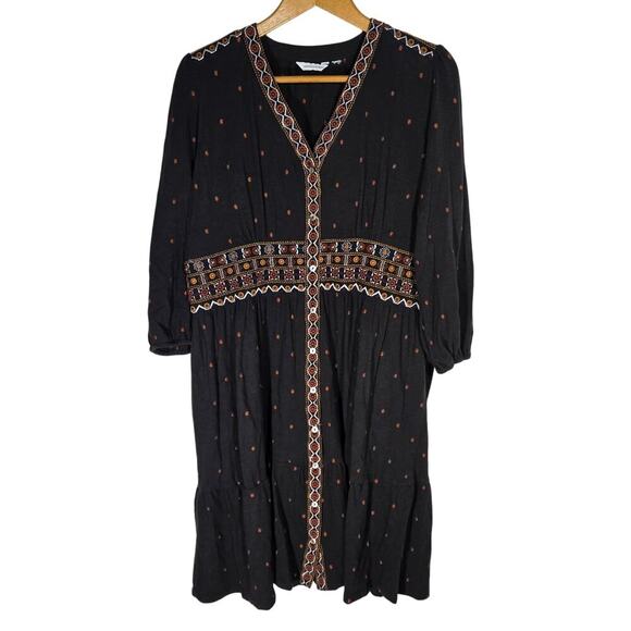 Denim & Co Canyon Retreat Embroidered Dress Peasant Boho Hippie Midi 2XL - Picture 1 of 8
